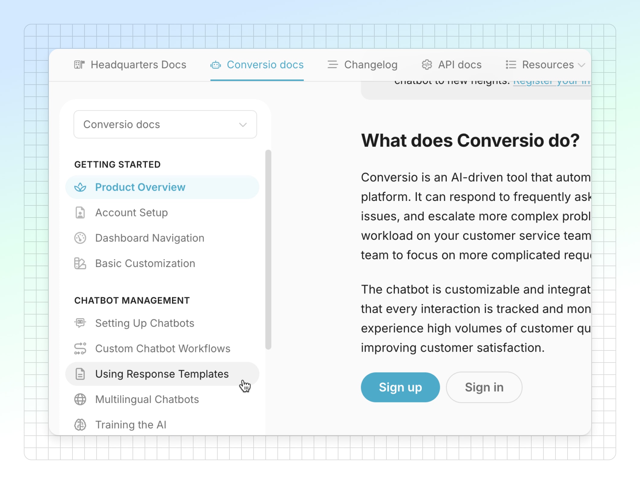 A screenshot of published docs in GitBook showing circular corners on buttons and other UI elements like the table of contents highlights