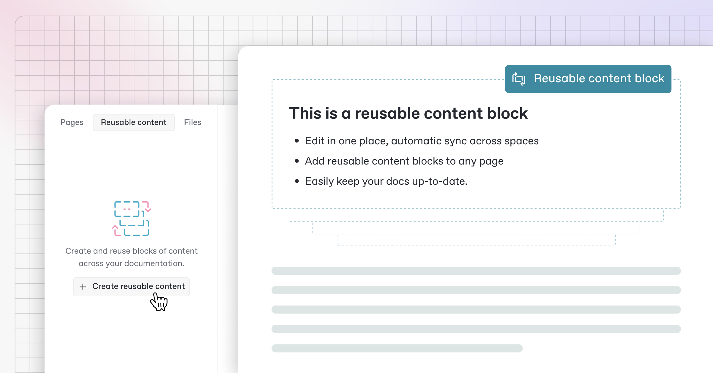 A screenshot showing resuable content in GitBook