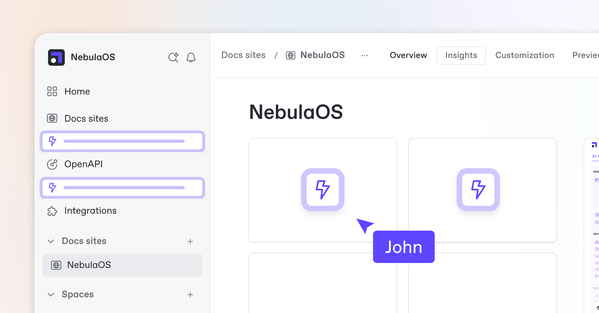 A mockup of a docs site with adaptive content enabled. Adaptive content shows or hides content to users based on specific characteristics — such as their permissions, beta test status, and more