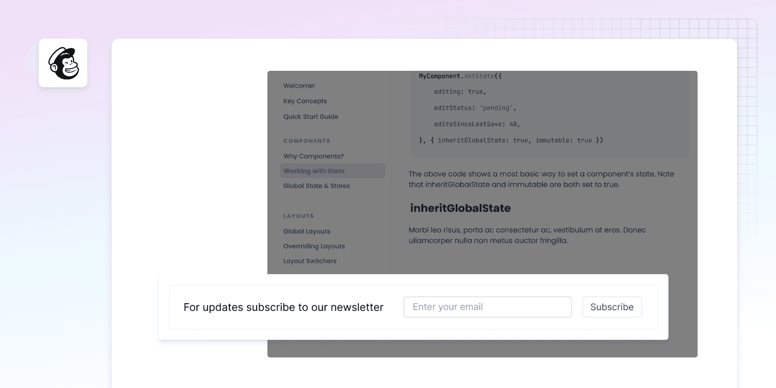 Example of Mailchimp embedded in GitBook docs