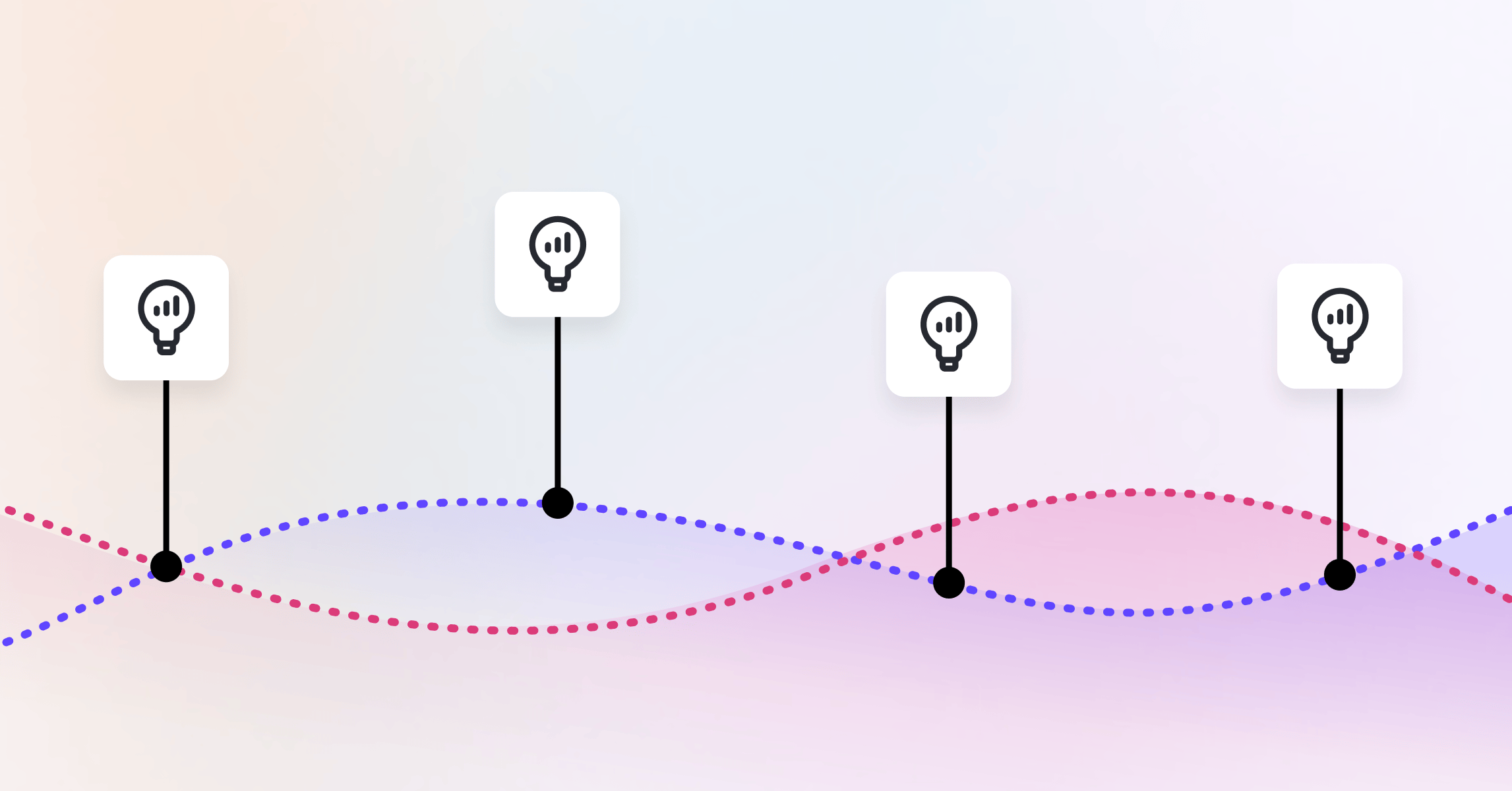 An illustration showing a graph with two lines. Certain points on the lines are highlighted with lightbulb icons
