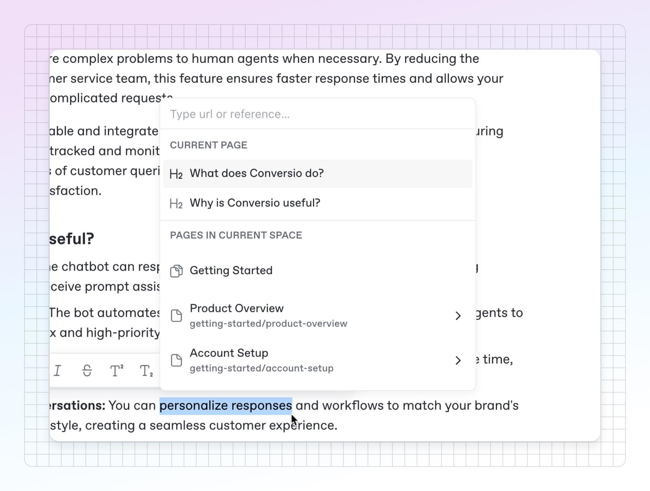 A screenshot of the new link palette in GitBook