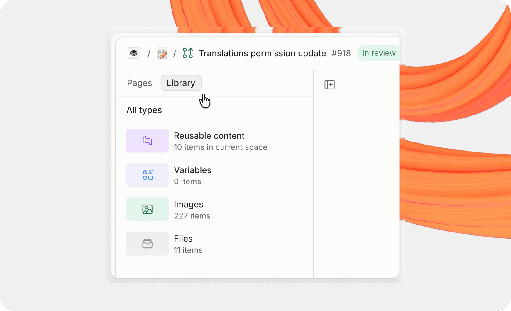 The TOC includes a new library section to see all your content building blocks in one place