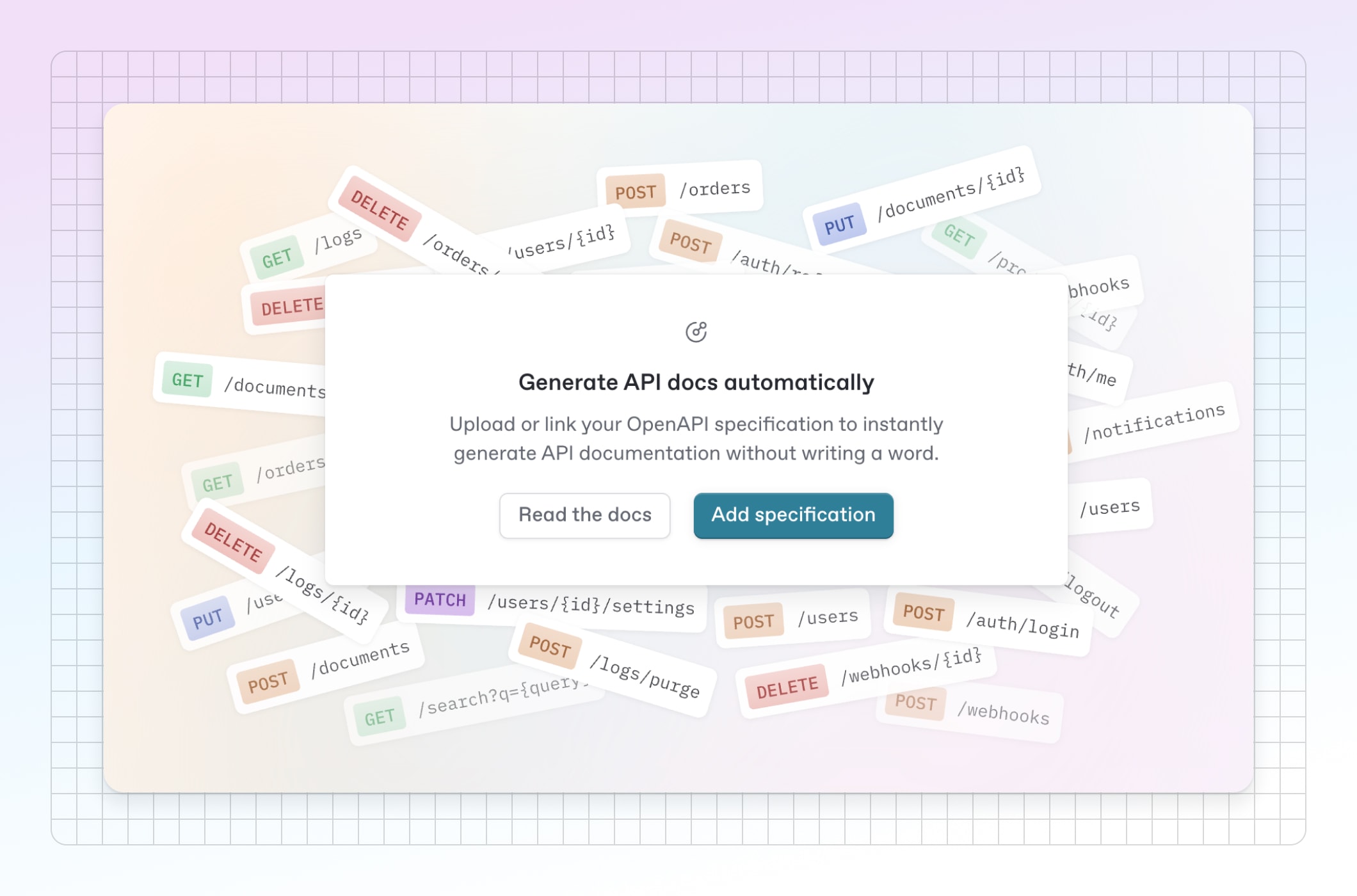 A screenshot of the GitBook UI that lets you add OpenAPI specifications to automatically generate API reference docs 