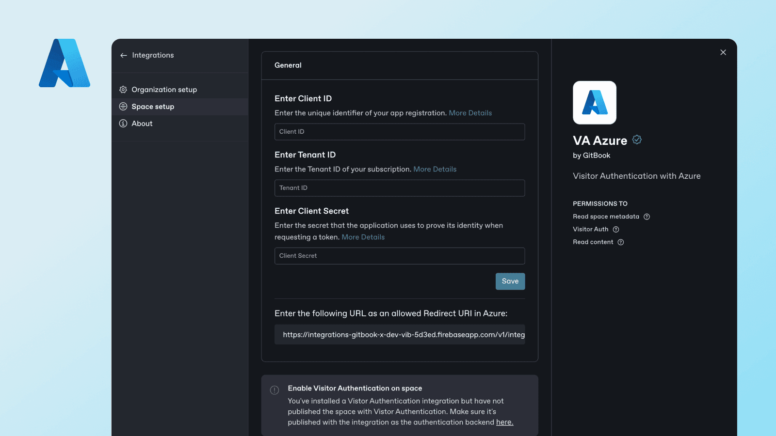 A visual of the Azure integration for GitBook