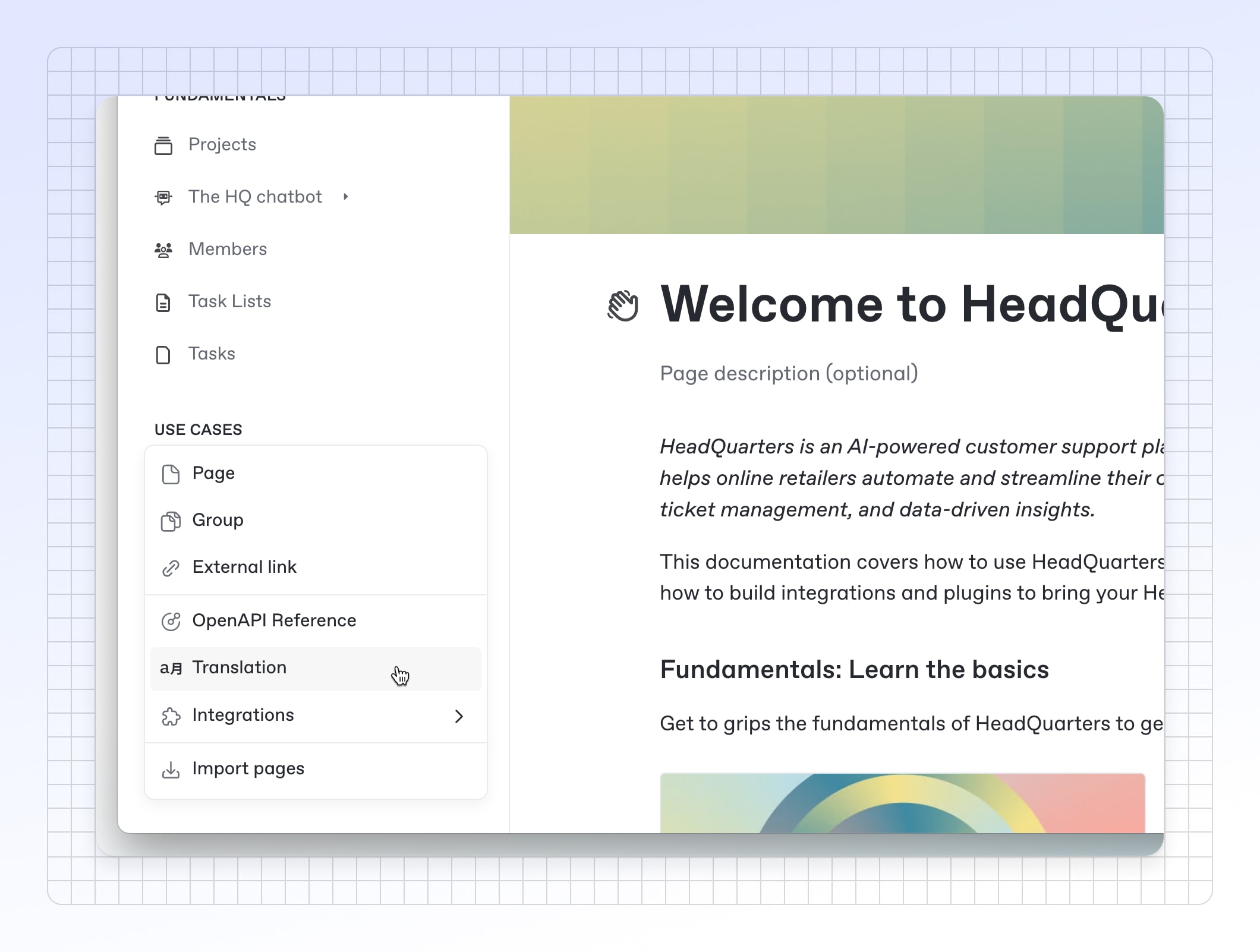 A screenshot showing how you can choose to add a translated version of a space to your docs in the GitBook interface