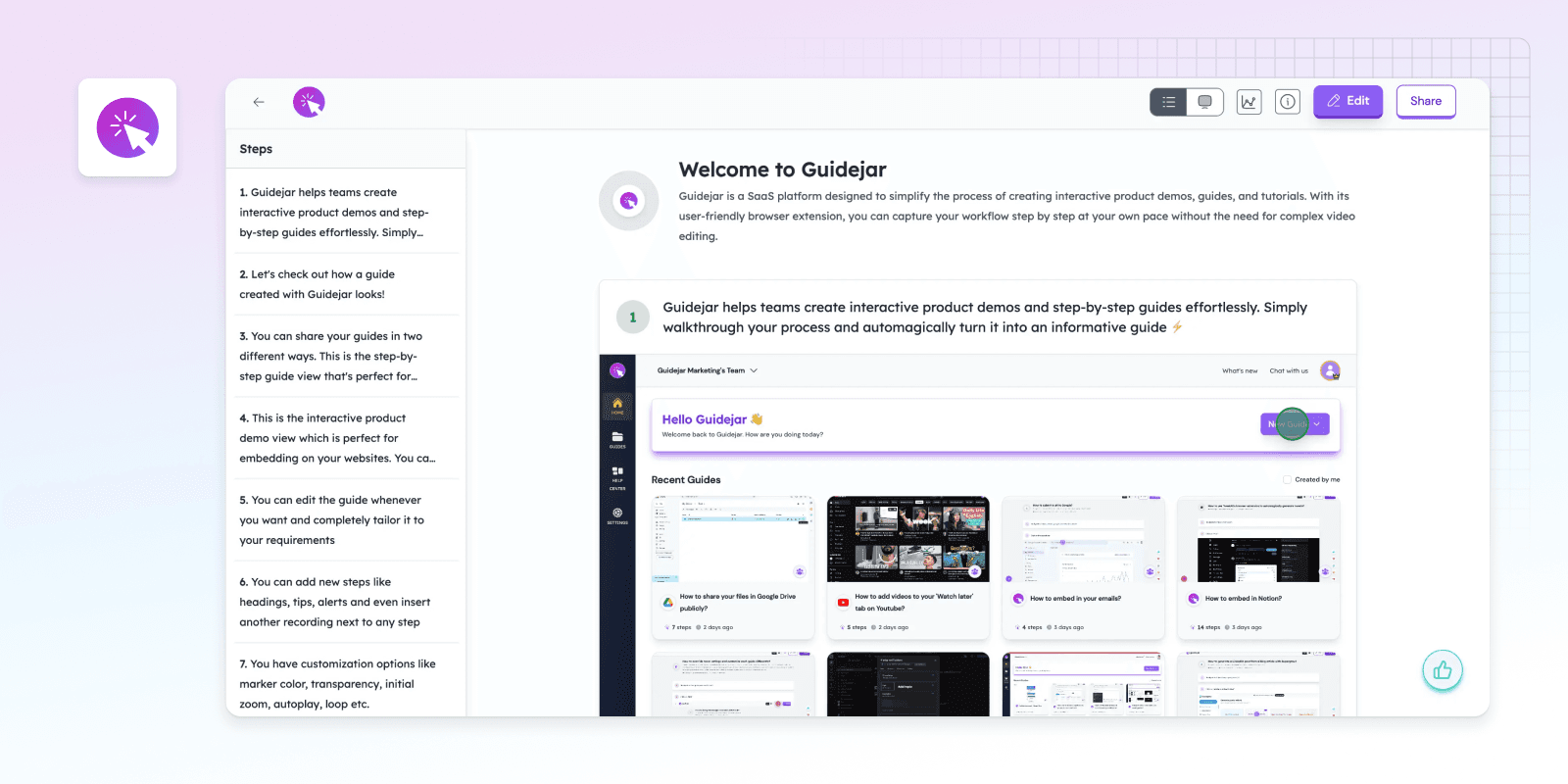 Example of Guideflow interactive product demos in GitBook