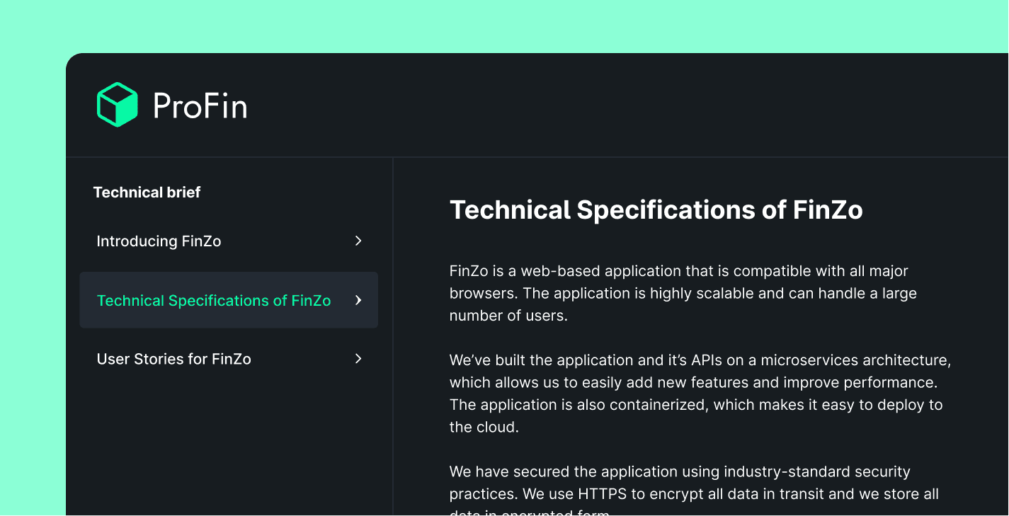 A technical brief for a financial company launching a new product.
