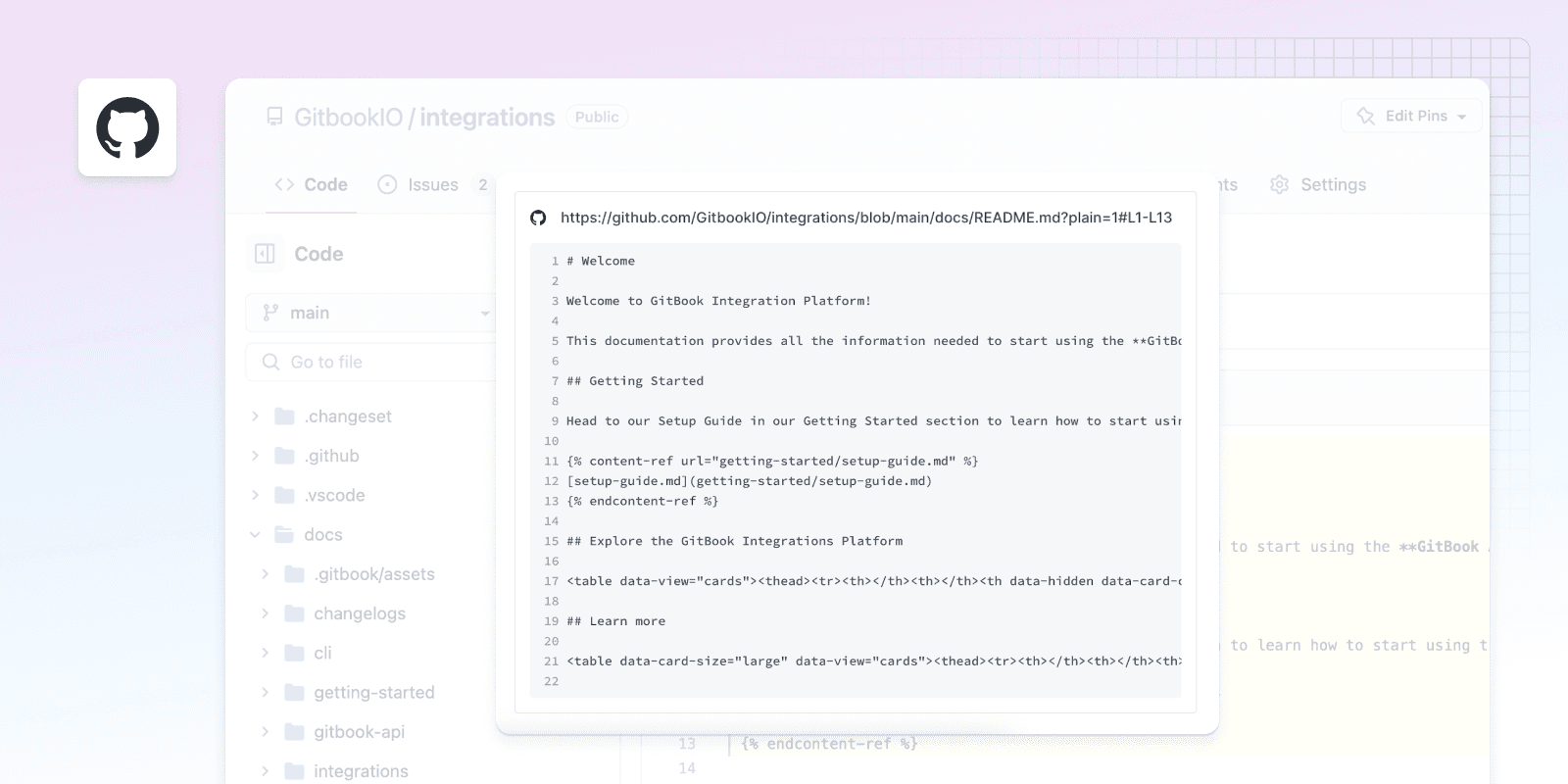 View GitHub files or permalinks and display them in codeblocks in GitBook