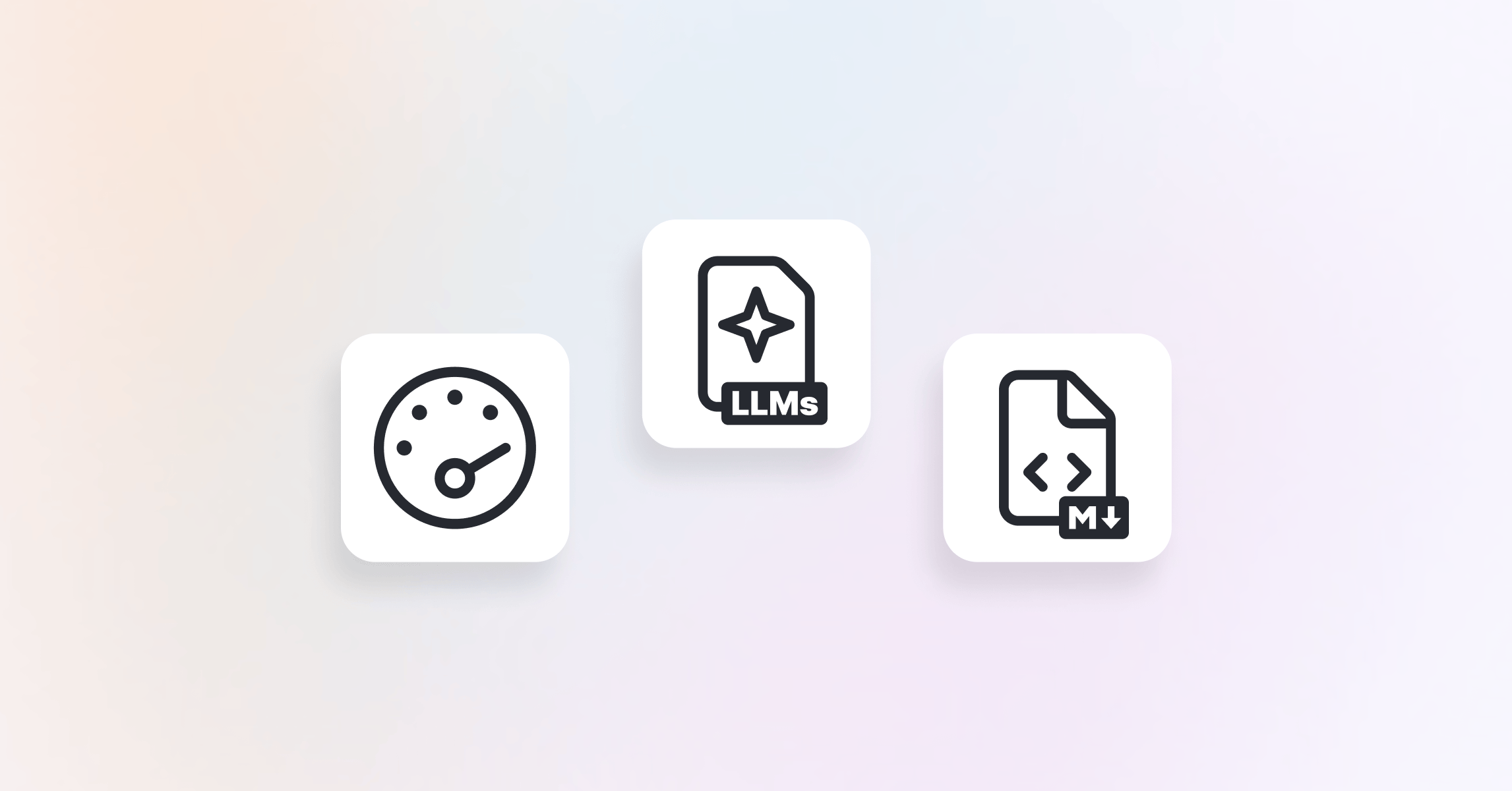 Three icons representing speed, llms-full.txt and markdown support for docs