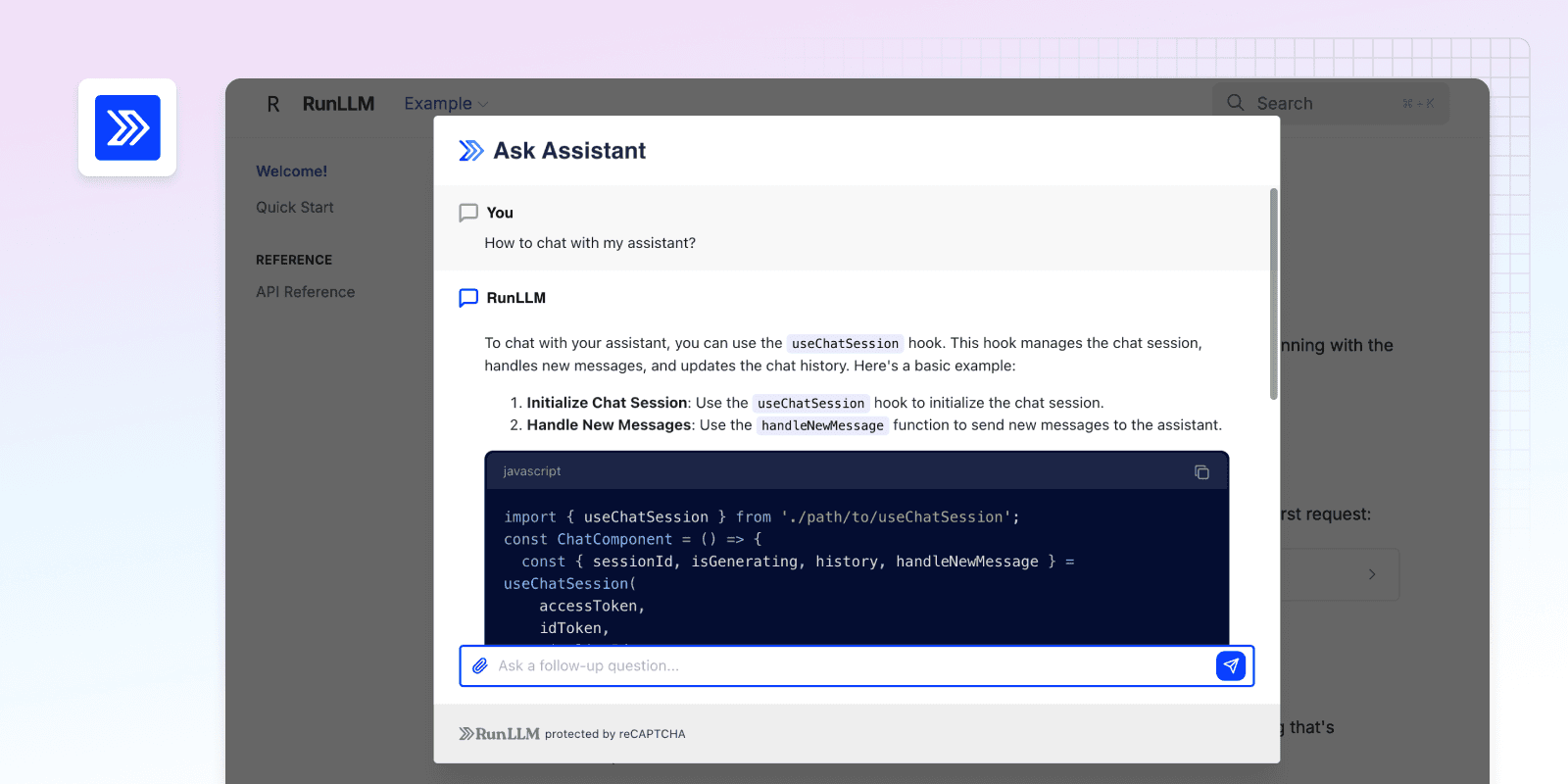 An example of RunLLM chat widget in a GitBook docs site